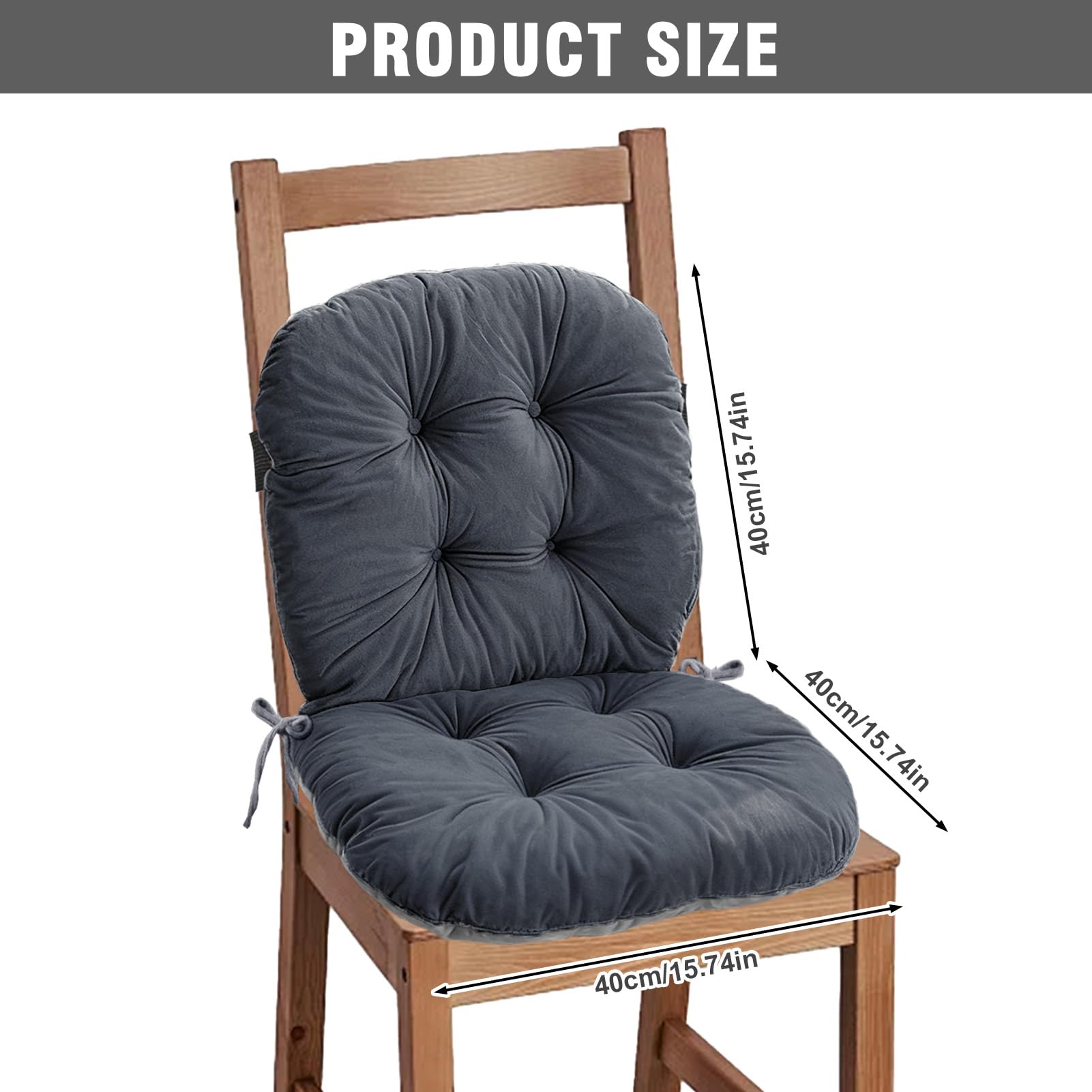 2 Cuscini per Sedie da Esterno e Interno, con Schienale - Morbidi e Caldi, Ideali per Giardino, Ufficio e Sedia a Dondolo, con Cravatte Regolabili 42x85cm (2 set) (Grigio)