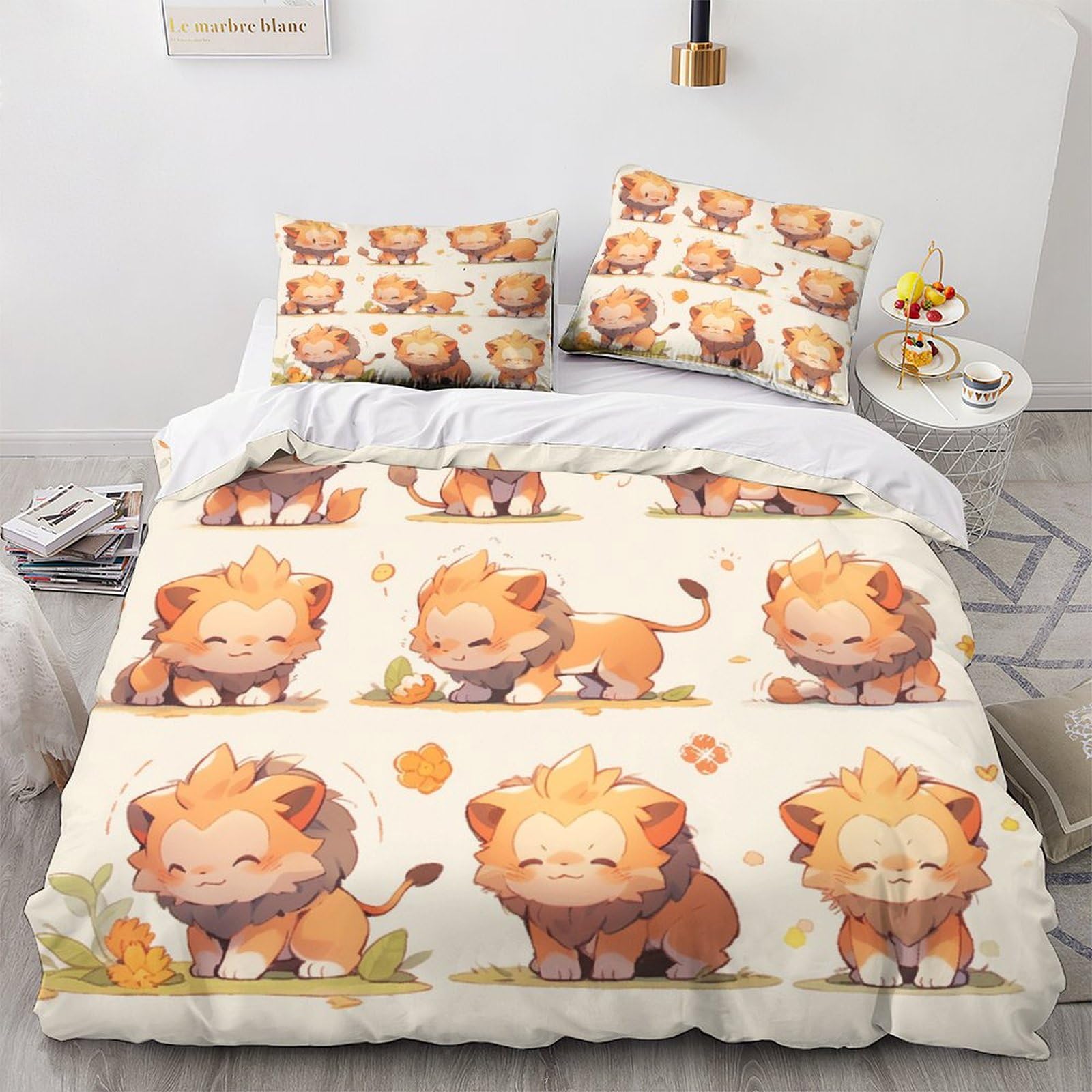 Housse de couette lion parure de lit 3D facile à laver avec fermeture éclair pratique