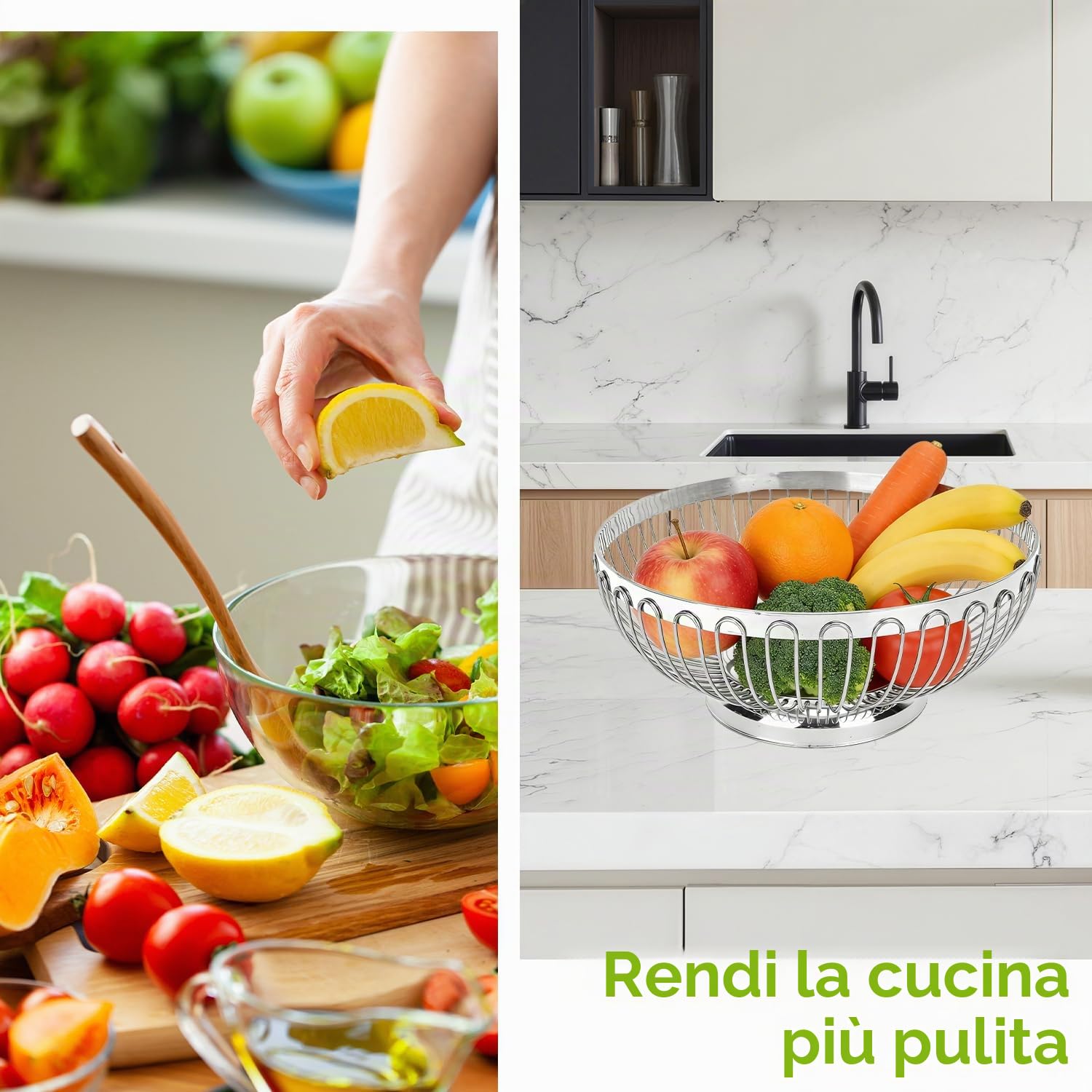 Tissting Ciotola per Frutta Acciaio Inossidabile Filo D'argento Cesto per Frutta Centrotavola per Tavolo Drenante Cavo Portaoggetti Decorativo per Frutta per Verdure Pane Frutta(26x11x11cm)