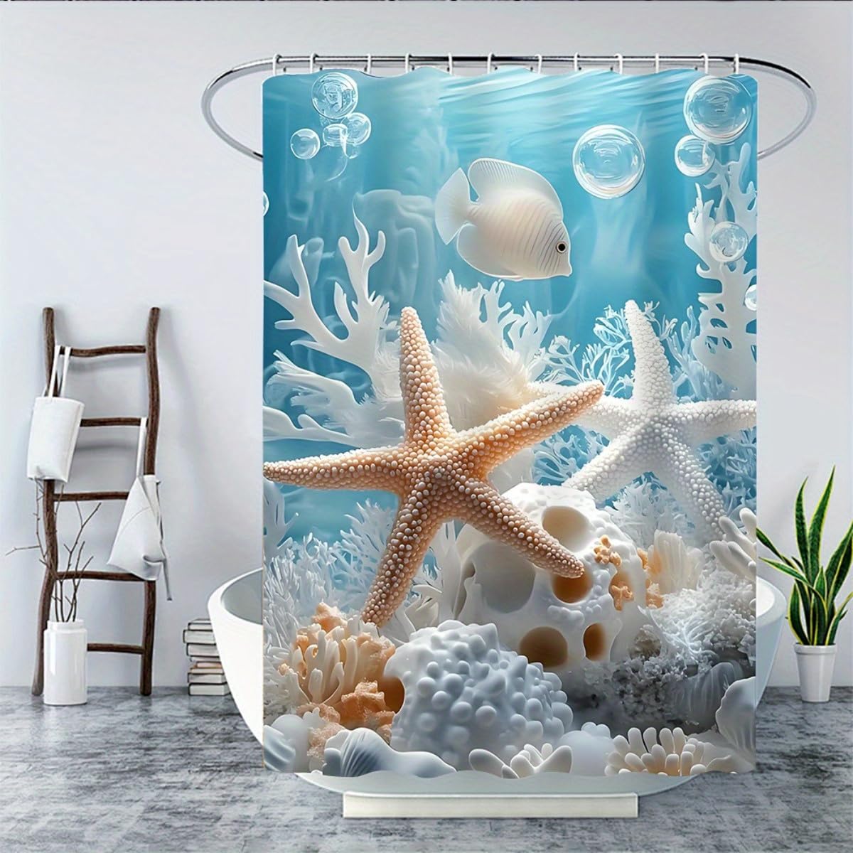 GLWDMB 1 Piece 90x180CM Ocean Themed Pattern Printed Shower Curtain With Hook, Polyester Fabric, For Windows And Walls, Bathtub, Bathroom, Machine Washable, All Season Universal