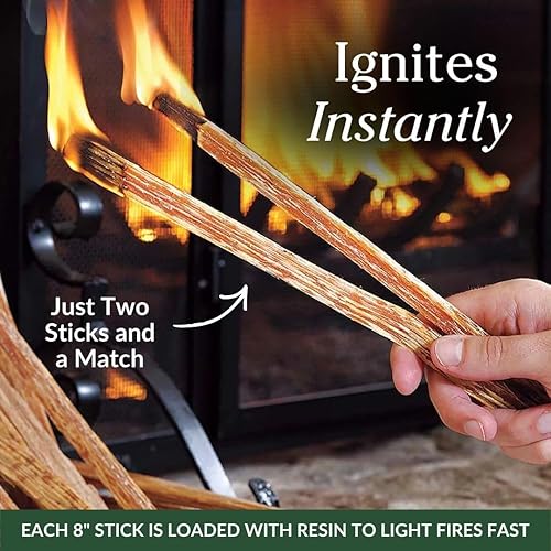 Miniatura 3 de Plow & Hearth Palitos Iniciadores de Fuego de Madera Grasa de 2 Libras, Yesca Orgánica, Madera Grasa de Fácil Encendido, Iniciadores de Fuego