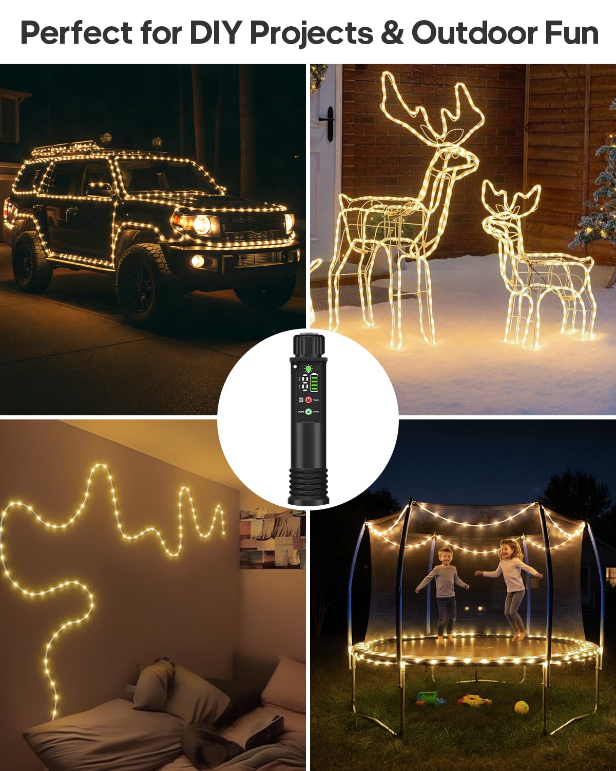 Cuerda de luces recargables, 79 pies, 240 luces LED impermeables para exteriores con batería recargable portátil de 1200 mAh, sincronización y 8 modos para fiestas, Navidad, camping, bricolaje, árbol