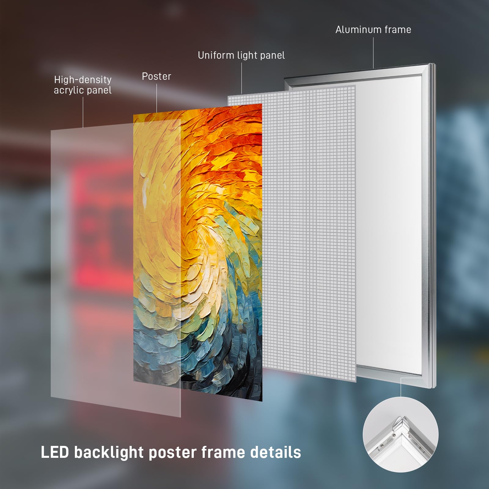 Marco LED para póster de película de 16 x 24 pulgadas, caja de luz retroiluminada con regulador, marco de póster LED de aluminio para cine en casa, oficina, decoración de cine, letrero de menú de bar