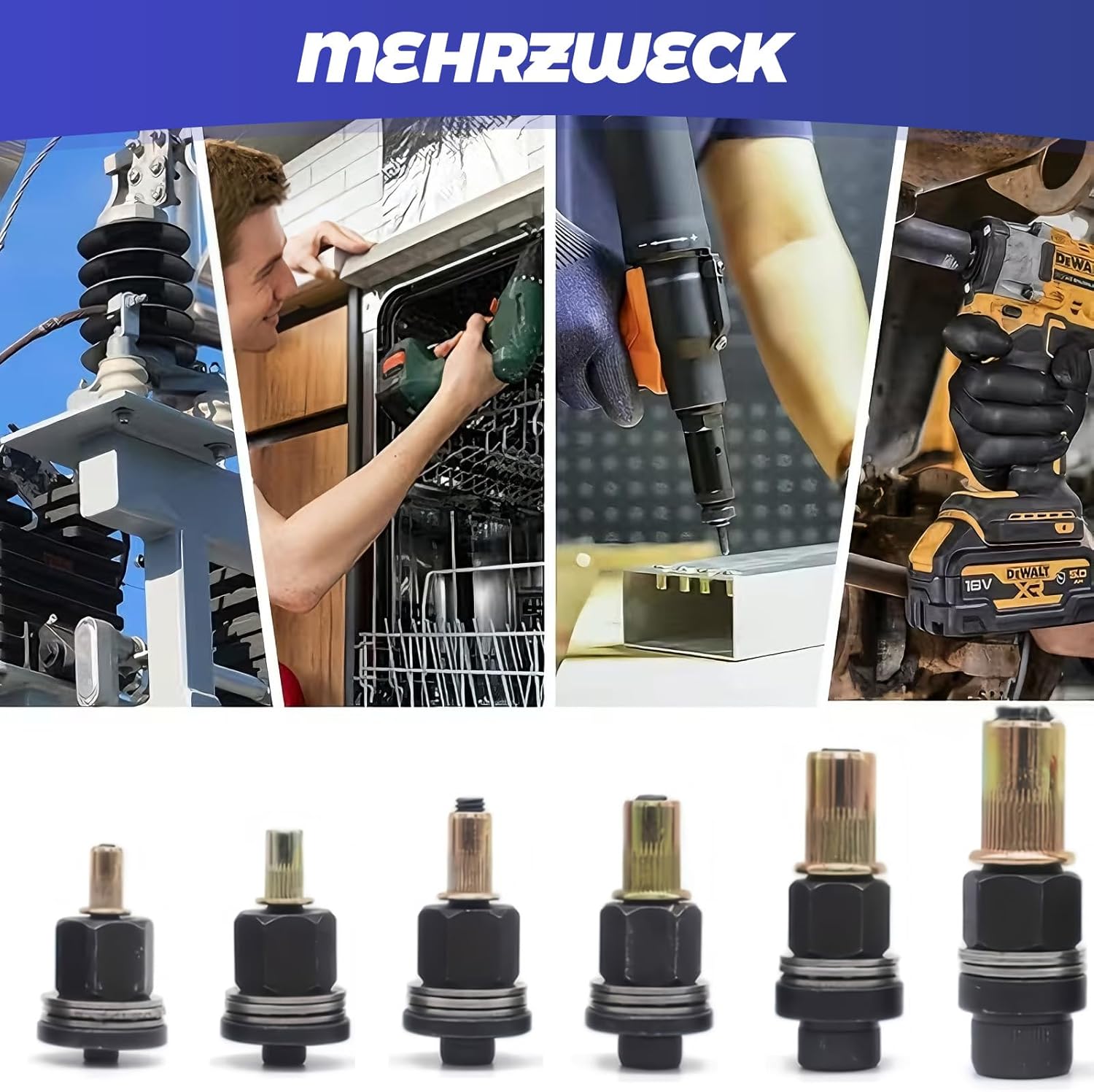 6 Piece Rivet Nut Pliers Set, Press-in Nuts for M3 M4 M5 M6 M8 M10 Rivet Nuts, Rivet Pliers Rivet Nuts Set with 60 Pieces Nuts, Retractable Nuts for Rivet Nut Tool Manual Riveting Machine