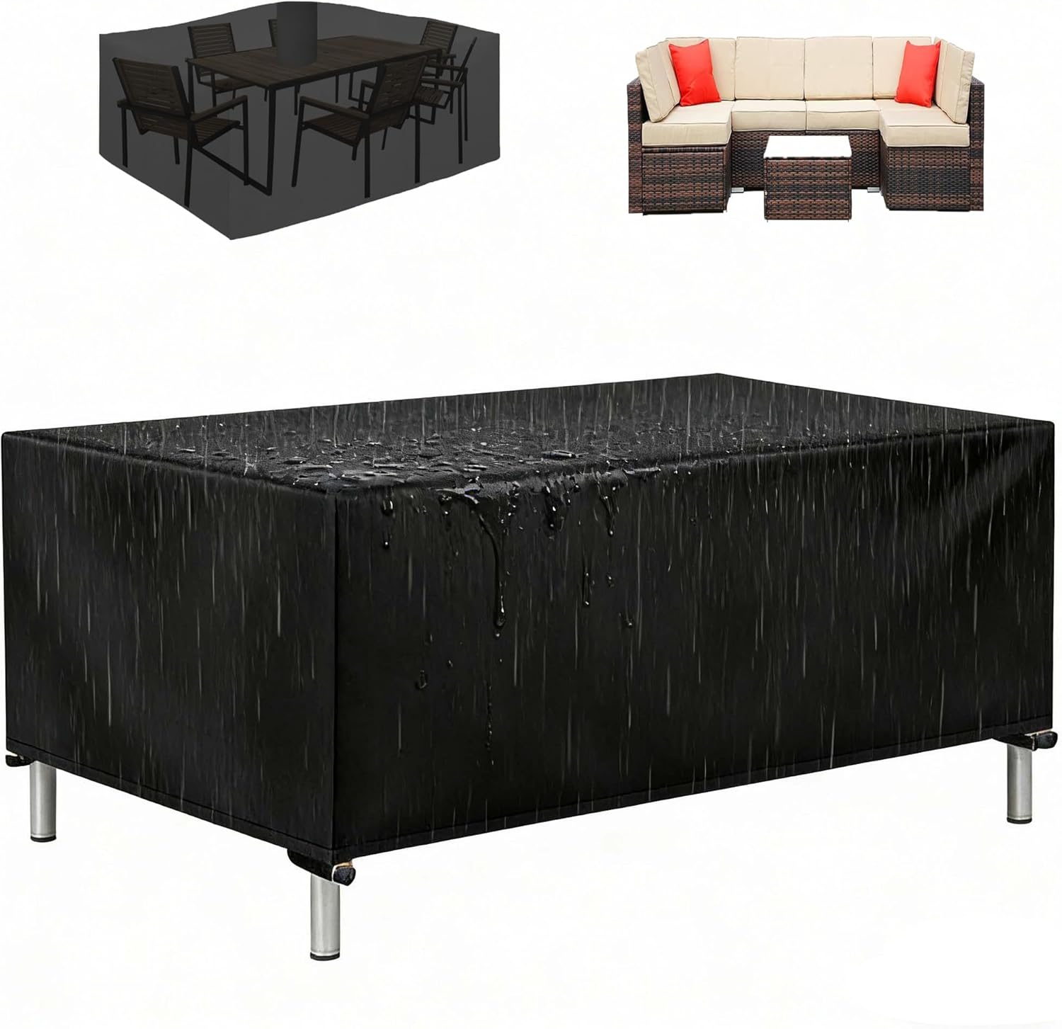 Rectangle Patio Furniture Cover Waterproof 96" L x 39" W x 31" H Heavy Duty Oxford Outdoor Table and Chair Cover for Lawn Backyard Deck, Black 243x100x80 cm