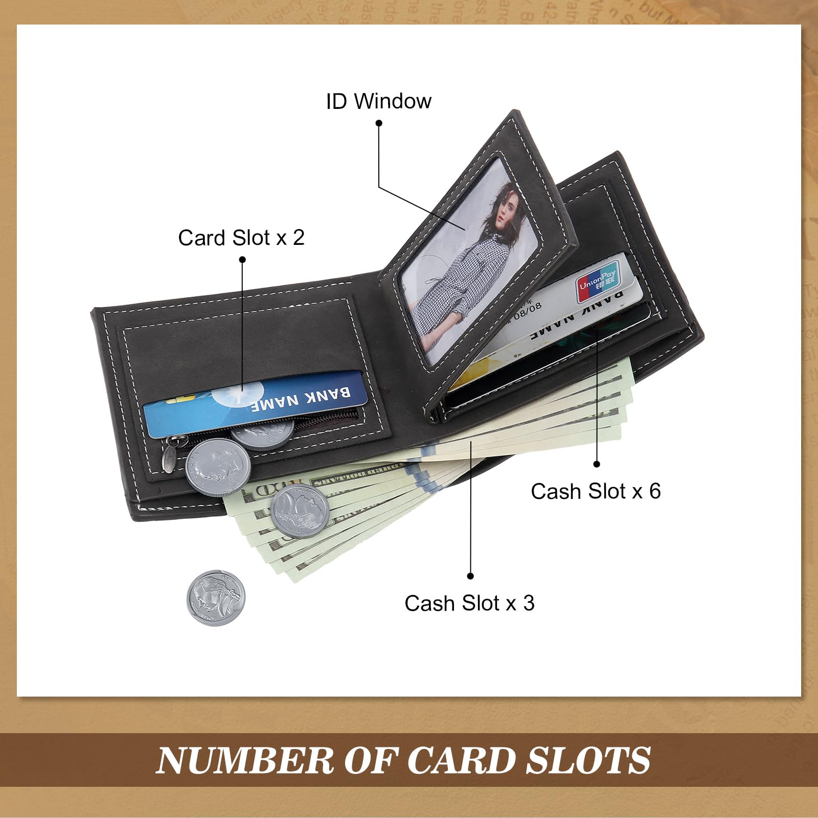 Portefeuille Personnalisé pour Homme, Portefeuille en Cuir Gravé des Initial et du Nom, Portefeuille RFID pour Homme, Cadeau Fête des Pères, Cadeaux d'anniversaire pour Mari (Noir)