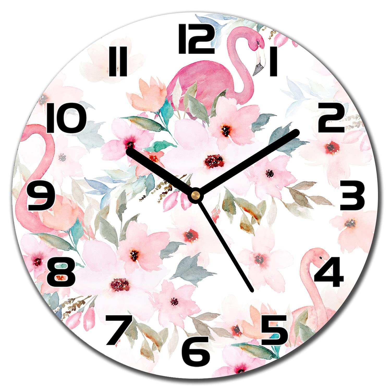 Horloge en verre salon moderne cuisine pendule murale ronde 30 cm fleurs