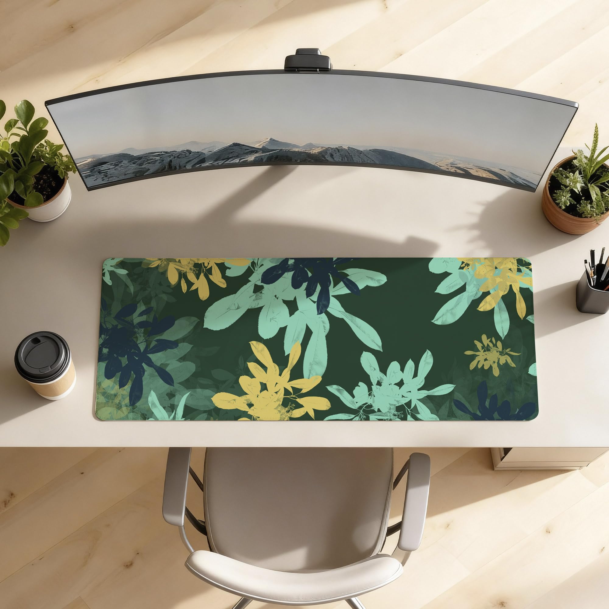 SoulAbiti Botanical Calm Extended Desk Pad (36x14 Inch) - Nature Productivity Series XXL Mouse Pad - Non-Slip Rubber Base & Stitched Edges 1