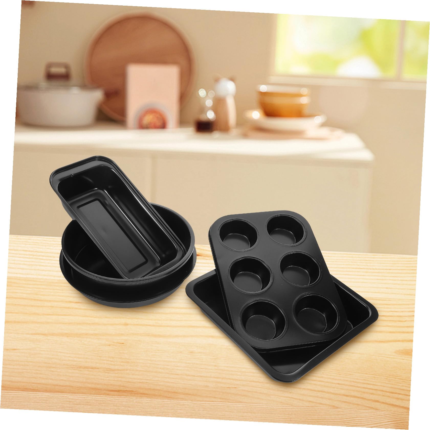 SHINEOFI Ensemble de 5 Moules à Pâtisserie Antiadhésifs en Acier au Carbone Noir, Facile à Nettoyer, Cuisson de Pizzas et Pains Maison