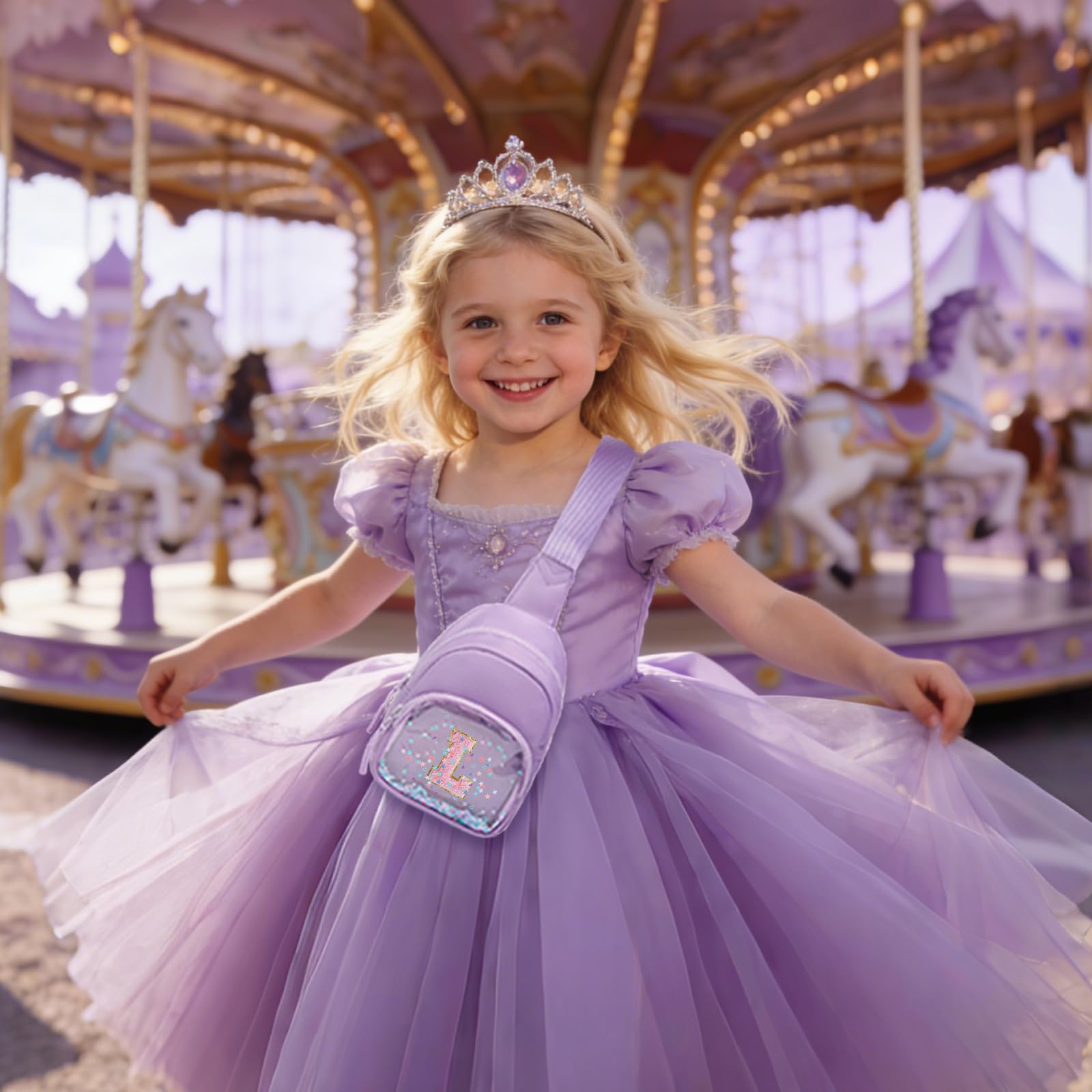 Viverte Birthday Gifts for Girls Small Clear Initial Sling Bag Crossbody Bag Purse Fanny Packs Personalized Monogrammed Gifts for Girls for Travel (Lavender-L) - 3