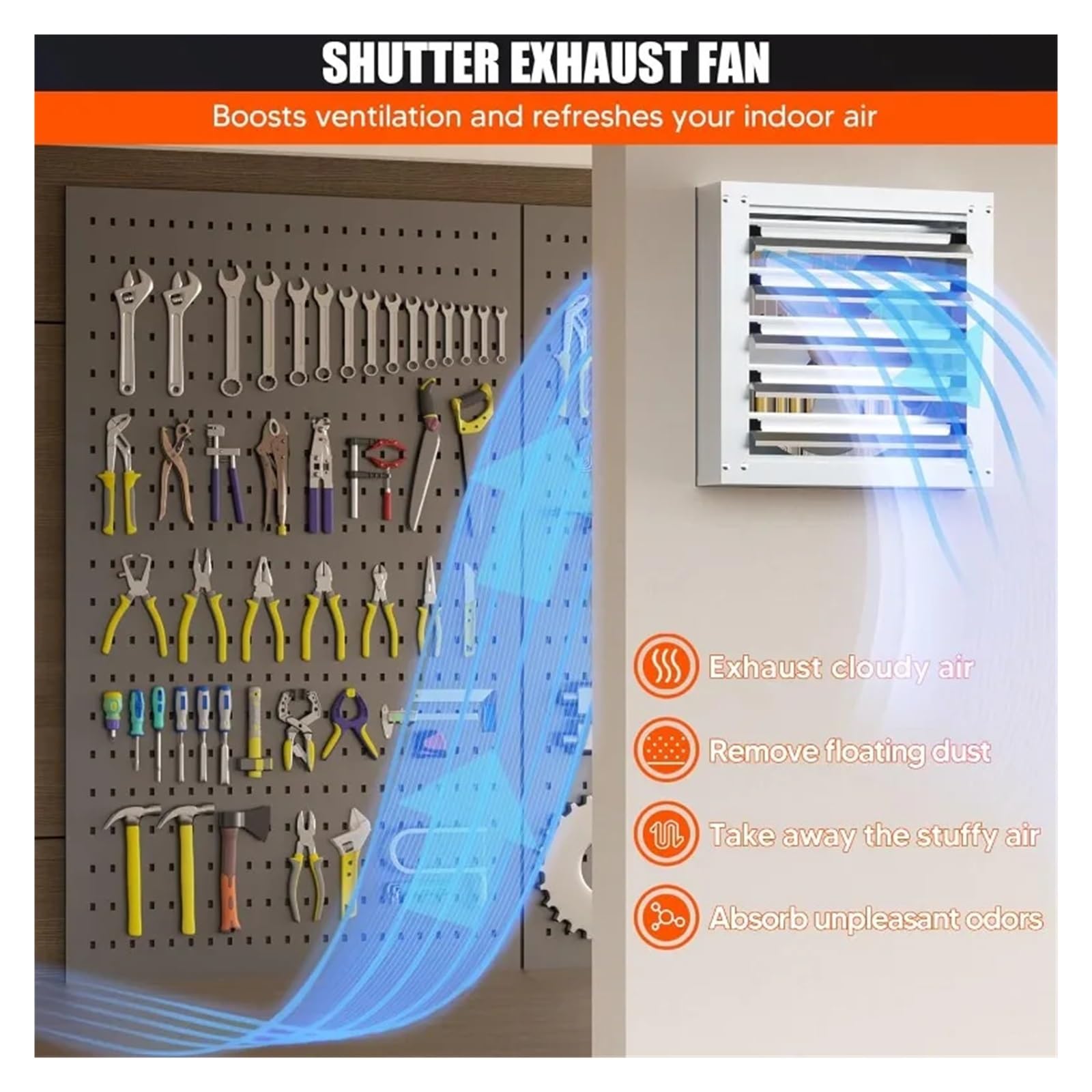 Extractor de pared 24", extractor aire for invernadero con obturador automático, 4700 CFM, área cobertura 6200 pies cuadrados, for taller para refuerzo