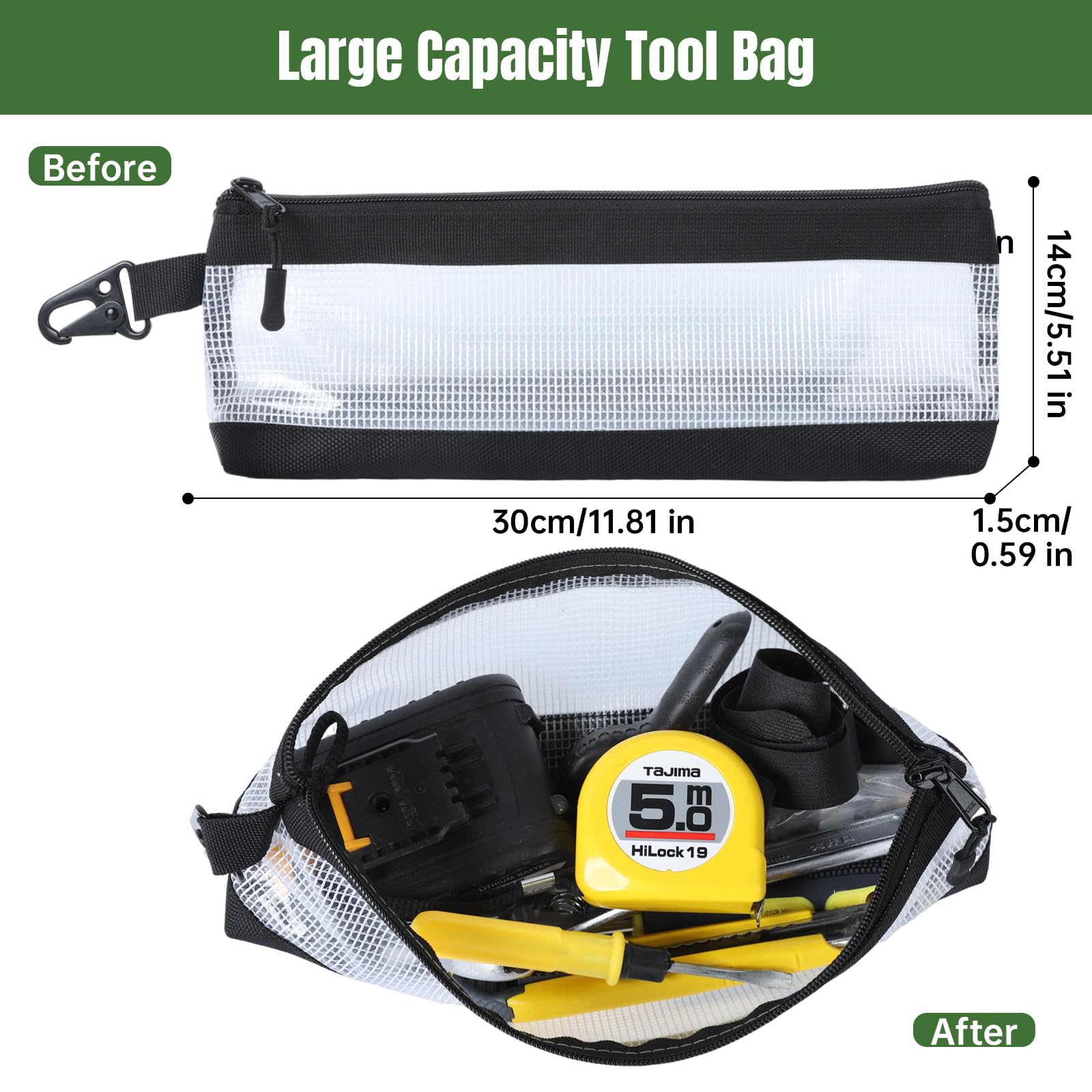 FRETONBA 2Pcs Small Tool Pouch Portable, Waterproof Oxford Fabric Tool Bags, Multi Function Tools Belt Pouch with Mesh Window - Image 2