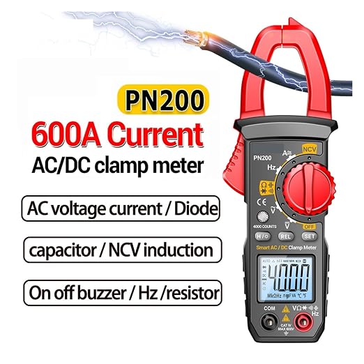 Multímetro Pinza Amperimétrica Digital PN200 600A AC/DC 4000 cuentas con Pantalla LCD Retroiluminada y Funciones de Voltaje, Corriente, Resistencia, Capacitancia y Frecuencia miniatura 3