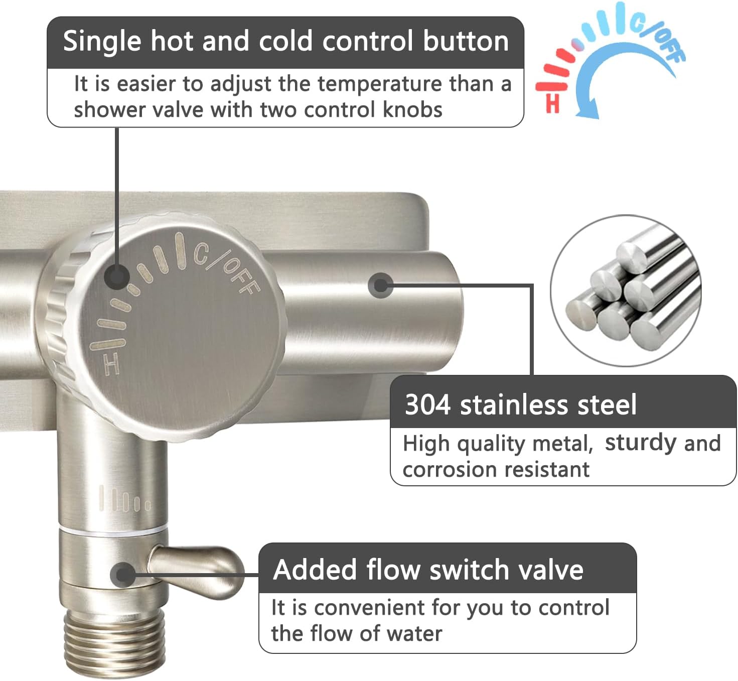 All Metal Single Handle RV Shower Faucet Valve Diverter,Camper Shower Faucet Valve, 4”RV Shower Replacement Valve for Motor Home, Travel Trailer, Camper, Fifth (5th) Wheel (Brushed Nickel, 4")
