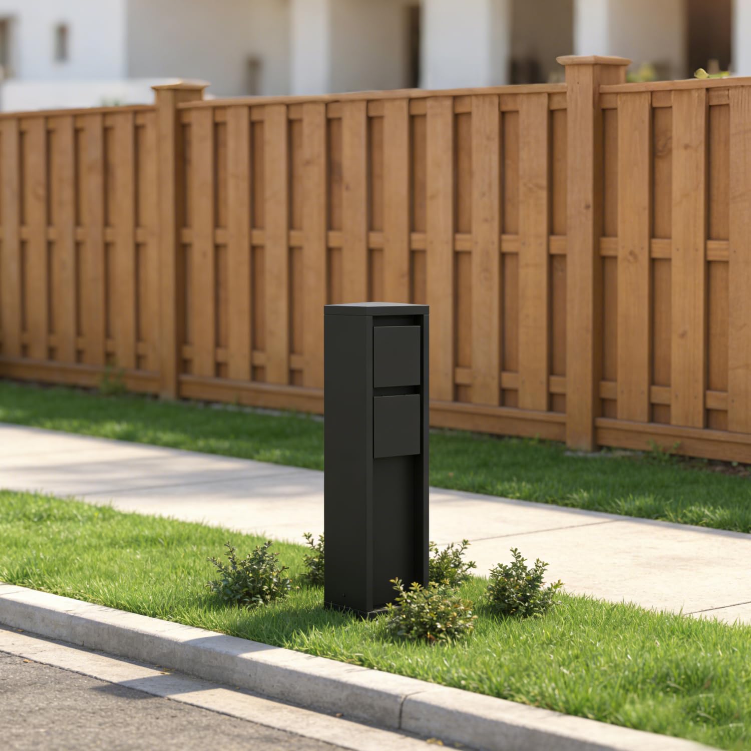 LUTEC Außensteckdose Mains 2-Fach Stromverteiler in Schwarz, IP54 wetterfest, 3500 Watt, eckig,‎8x8x31 cm, Steckdosensäule, Mehfachsteckdose, Steckdosenverteiler, Garten Steckdose Aussen