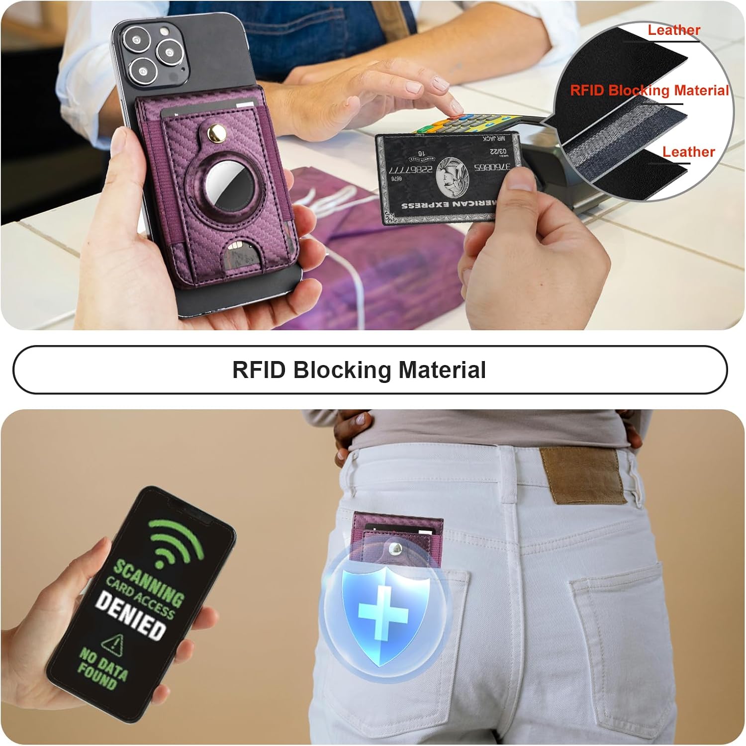 Bocasal for MagSafe Wallet Magnetic Card Holder for iPhone 17/16/15/14/13/12 Pro Max/Pro/Plus/Air, Adjustable Stand, Mag Safe, Holder for Airtag, RFID Blocking, 5 Card Slots (Carbon Fiber Purple)