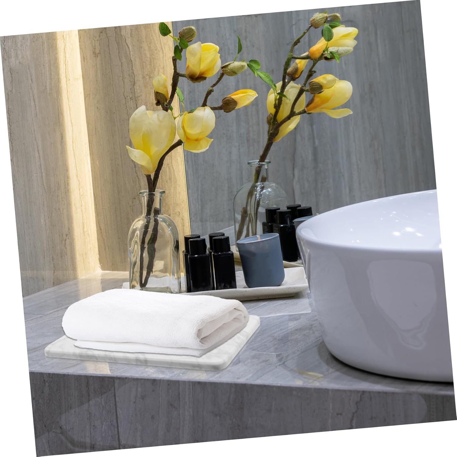 Cabilock Natural Marble Bathroom Decor Tray Sturdy Luxurious Vanity Tray for Counter White Marble Organizing Storage for Skincare and Perfume