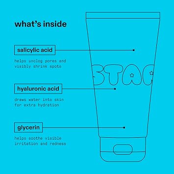 Starface Star Wash + Salicylic Acid, Foaming Facial Cleanser, Made for Breakout-Prone and Sensitive Skin, Minimize Breakouts and Unclog Pores, Unscented, Fragrance-Free (5 fl oz)