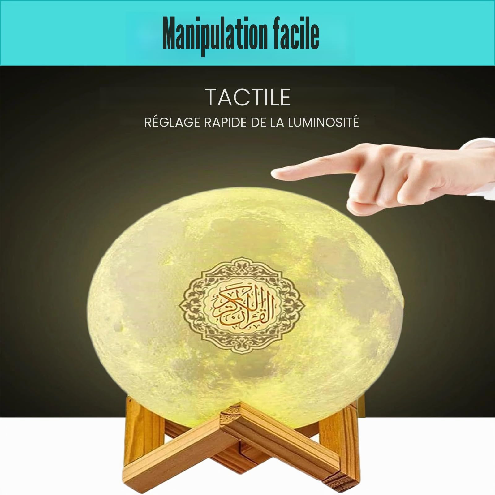 Quran Lampe de lune Bluetooth Quran Smart Touch - Veilleuse LED 3D - 16 couleurs - Lecteur haut-parleur coran - Télécommande - Petite lampe lune (A)