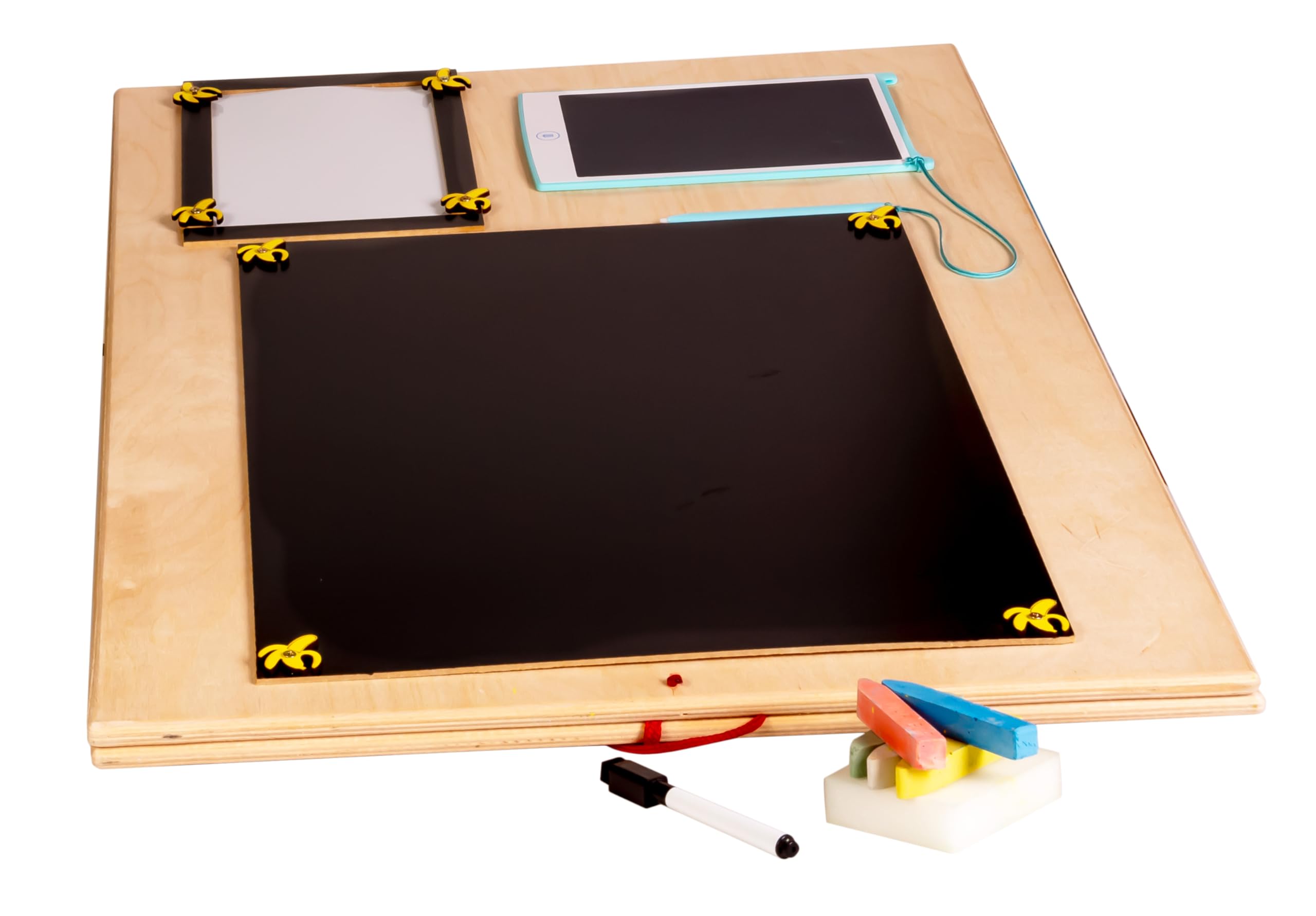 Leo - Quadro di attività sensoriale Montessori Busy Board in legno autoportante double face naturale Zoo 75 cm