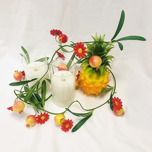 Miniatura 5 de Guirnalda de plantas de espuma artificial de granada para colgar, hojas de seda, bayas sintéticas, corona de rosa mosqueta para decoración del