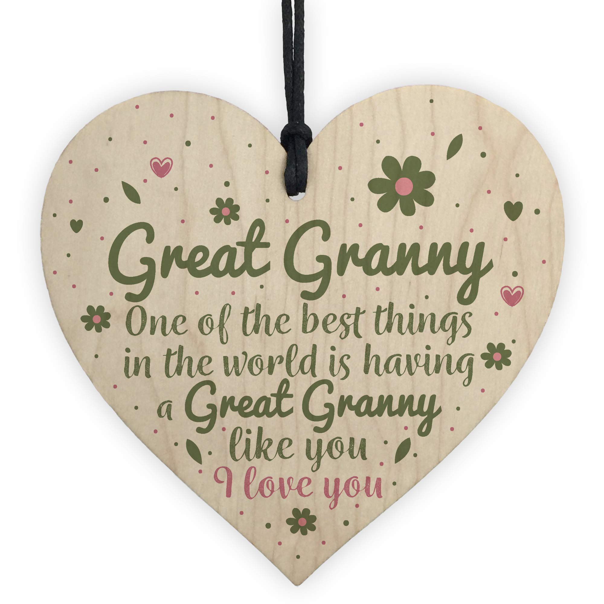 RED OCEAN Great Granny Gift Wooden Heart Grandparent Birthday Gift For Her Gifts For Women