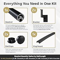 Vista 2 de Promenaid Kit de pasamanos empotrados de 4 pies, color negro, pasamanos completos para interiores y exteriores para escaleras, barandilla redonda
