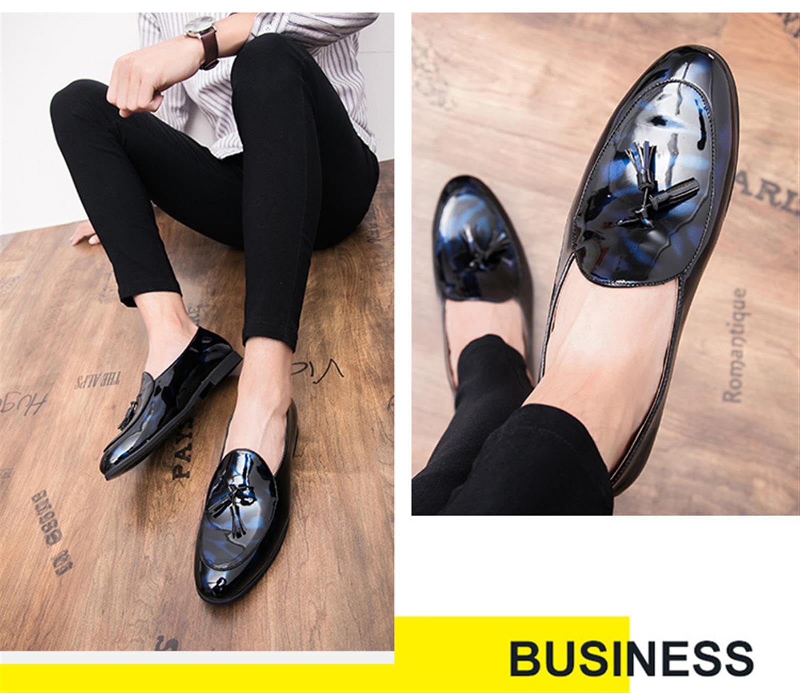 Mocasines con Borlas para Hombre Zapatos de Vestir de Charol Slip on Boda Fiesta Esmóquin Negocios Formales Zapatos Oxford Casual