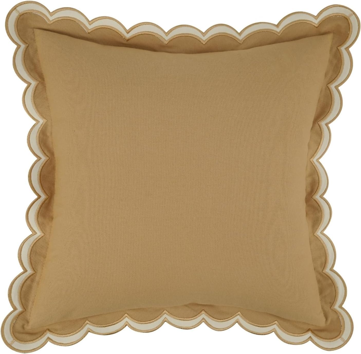 Housse de coussin 45x45 cm en coton et lin kaki avec bord festonné