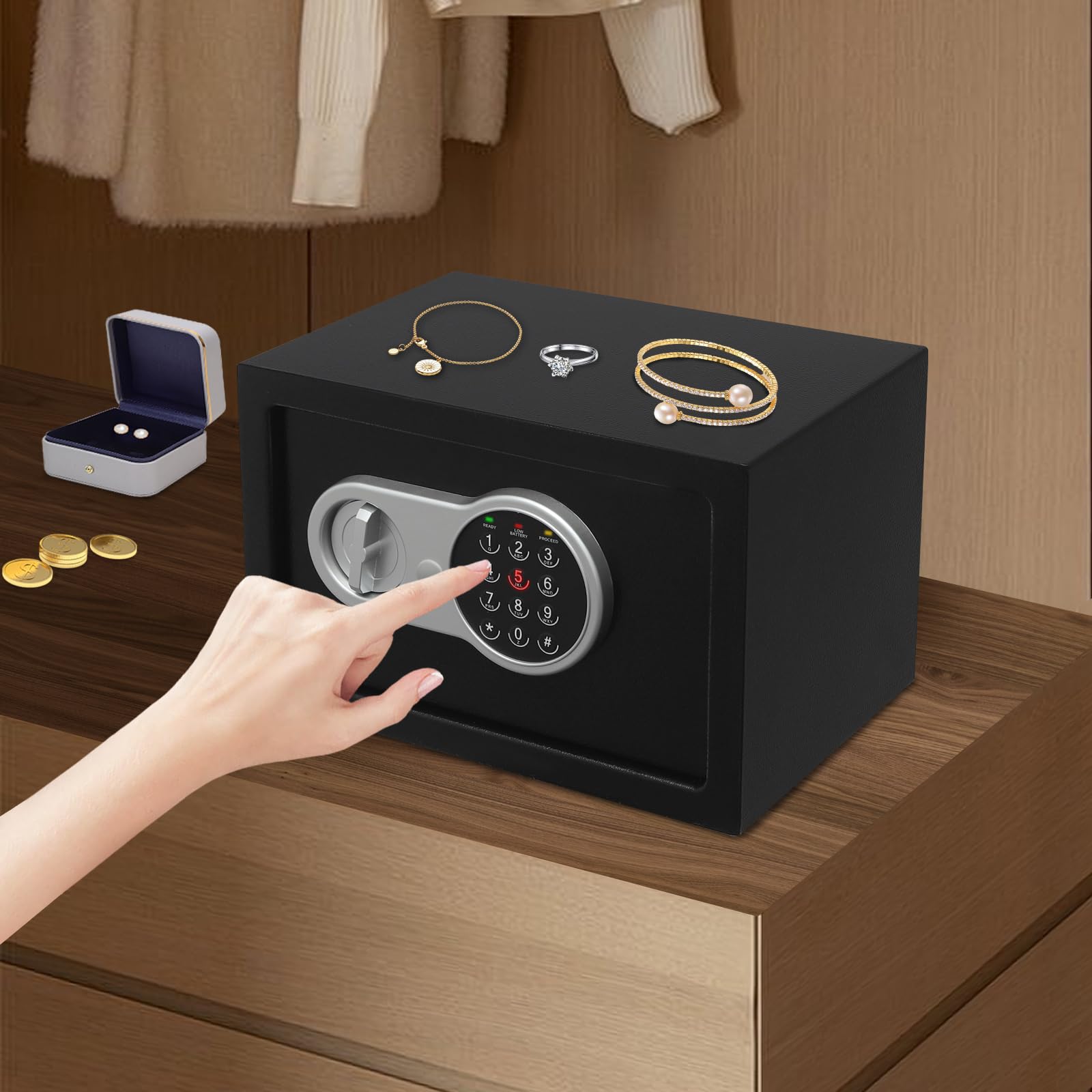 Caja fuerte de pared 31x20x20 cm con llaves y cerradura electrónica para dinero joyas