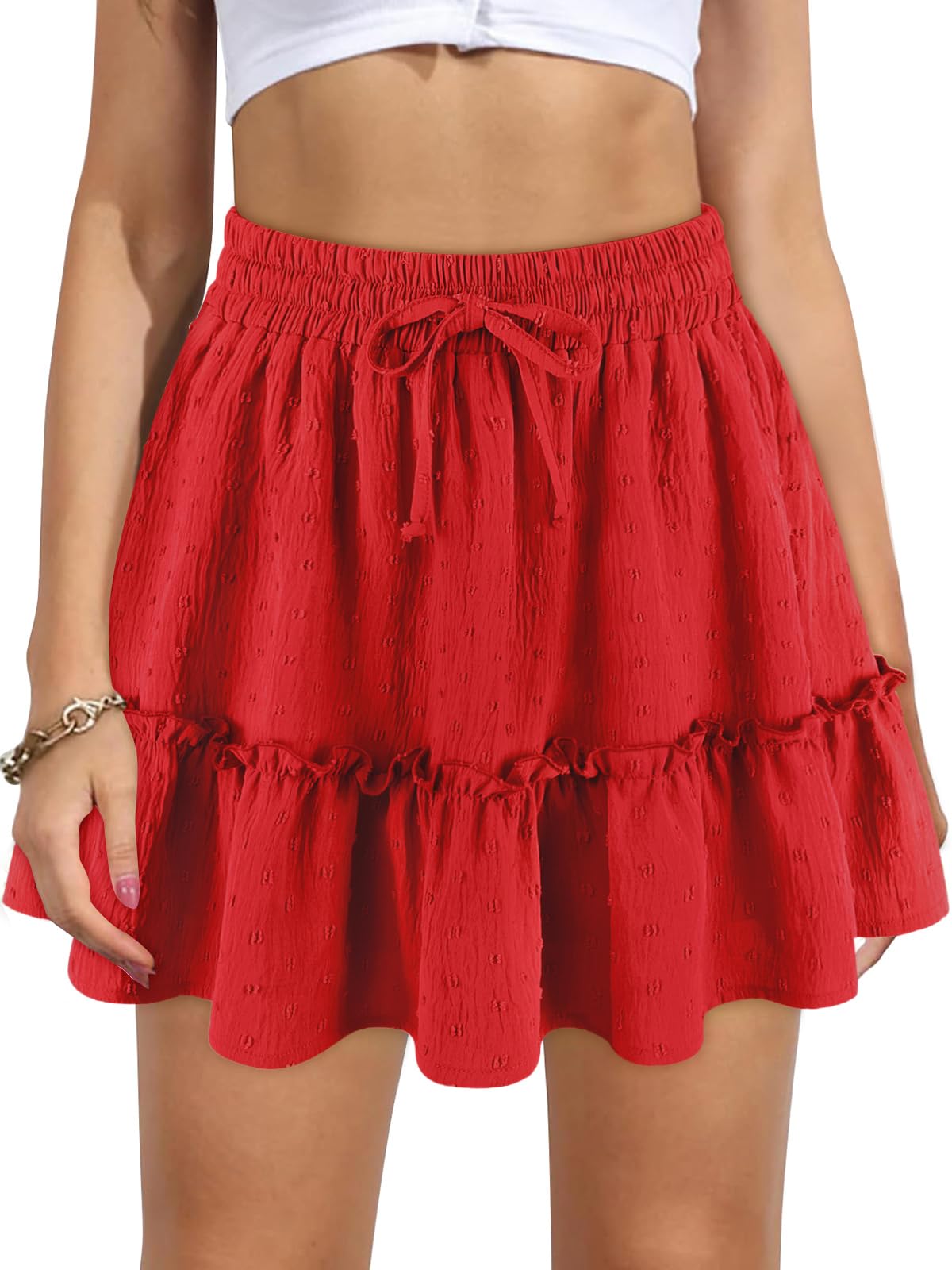 Vigorics Womens High Waist Ruffle Mini Skirt Built in Shorts A Line Flowy Boho Skirt with Pockets