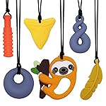 Chewy Necklaces for Sensory Kids, 6 Pack Chew Necklace Adult Chew Toys for Boys Girls with ADHD, Autism, Anxiety, Sensory Chewing Necklace Stim Toy - Yellow