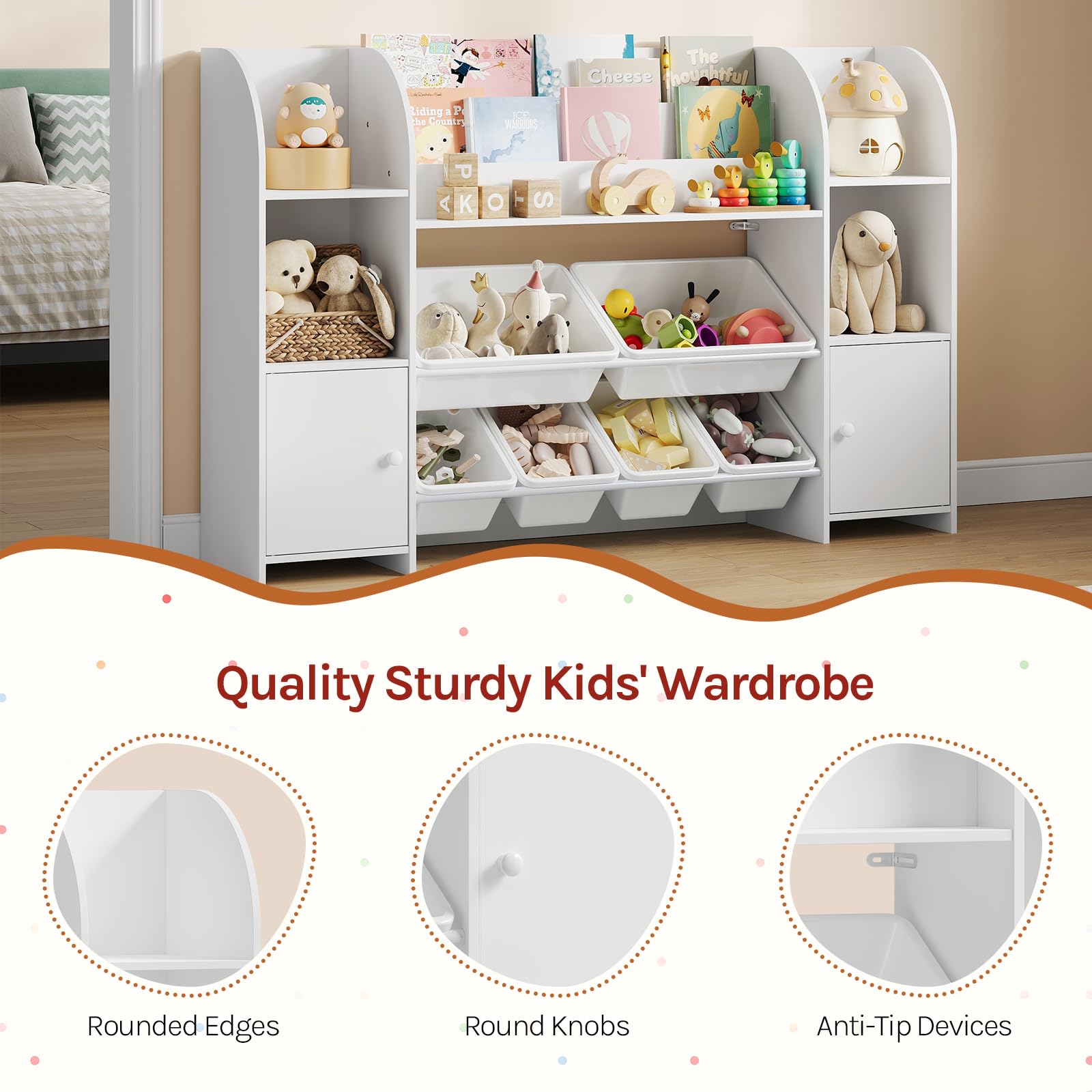 WOLTU Kinderregal Bücherregal Kinder Holz 6 Plastikschubladen Weiß | 6 Schubladen; 4 Fächer; MDF; Kinderzimmer; Wohnzimmer; Arbeitszimmer; 140x90x30 cm; Regal