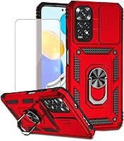 Vista 8 de Funda para Redmi Note 11 (4G)/Redmi Note 11S con protector de pantalla de vidrio templado y cubierta de cámara deslizante, anillo magnético Soporte