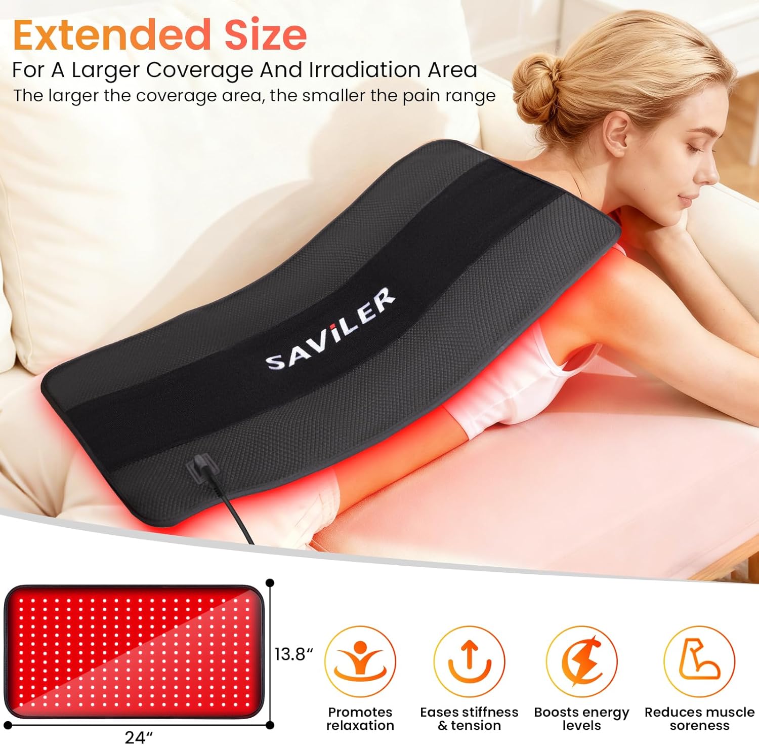 SAVILER® 24’’ x 13.8’’ Large Red Light Therapy Pad for Body, 260 LEDs Light Therapy Mat with Timer, 32W Near Infrared Light Therapy Wrap for Back Shoulder Joint Muscle Pain Relief