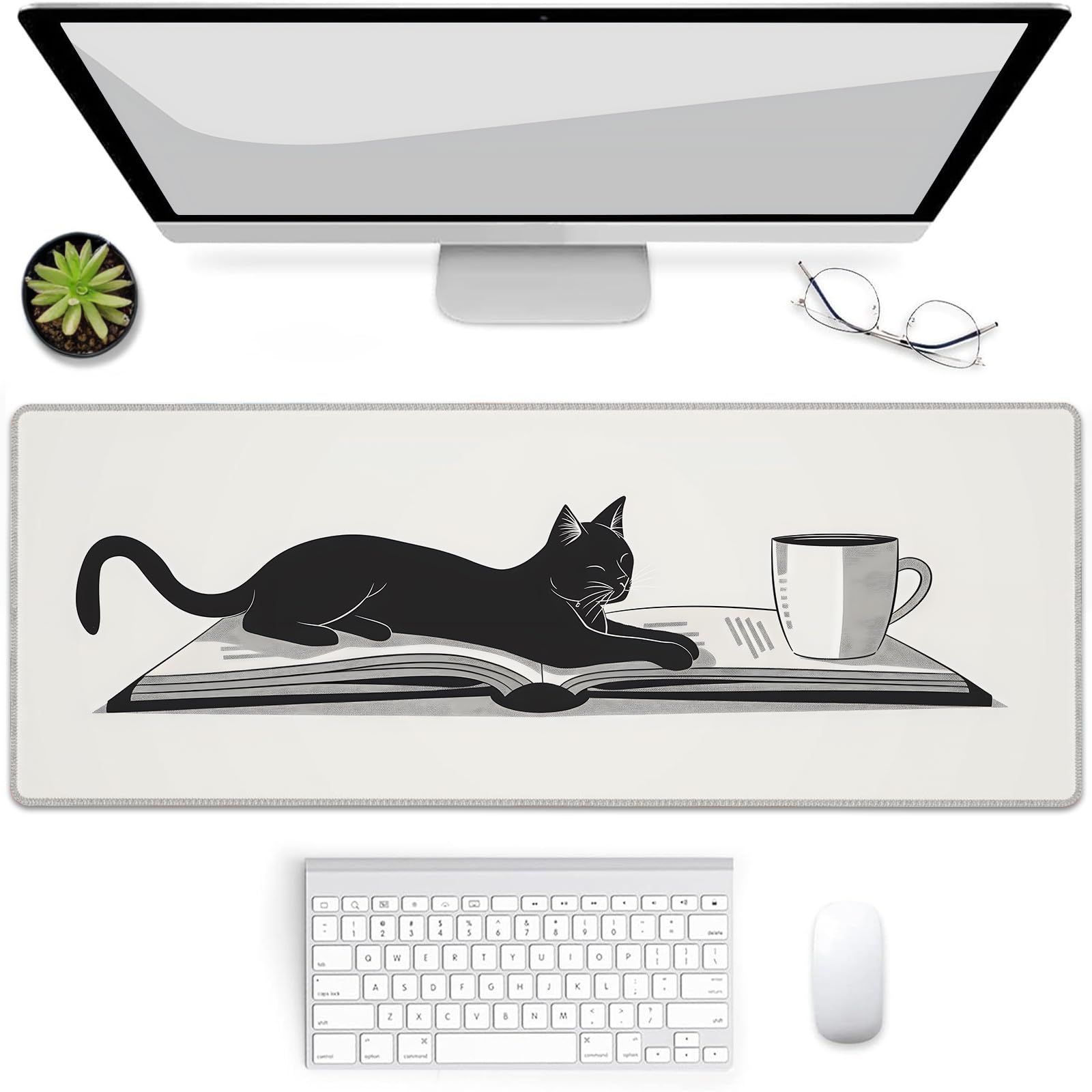 Tapis de souris de jeu grand format chat noir pour PC - 7