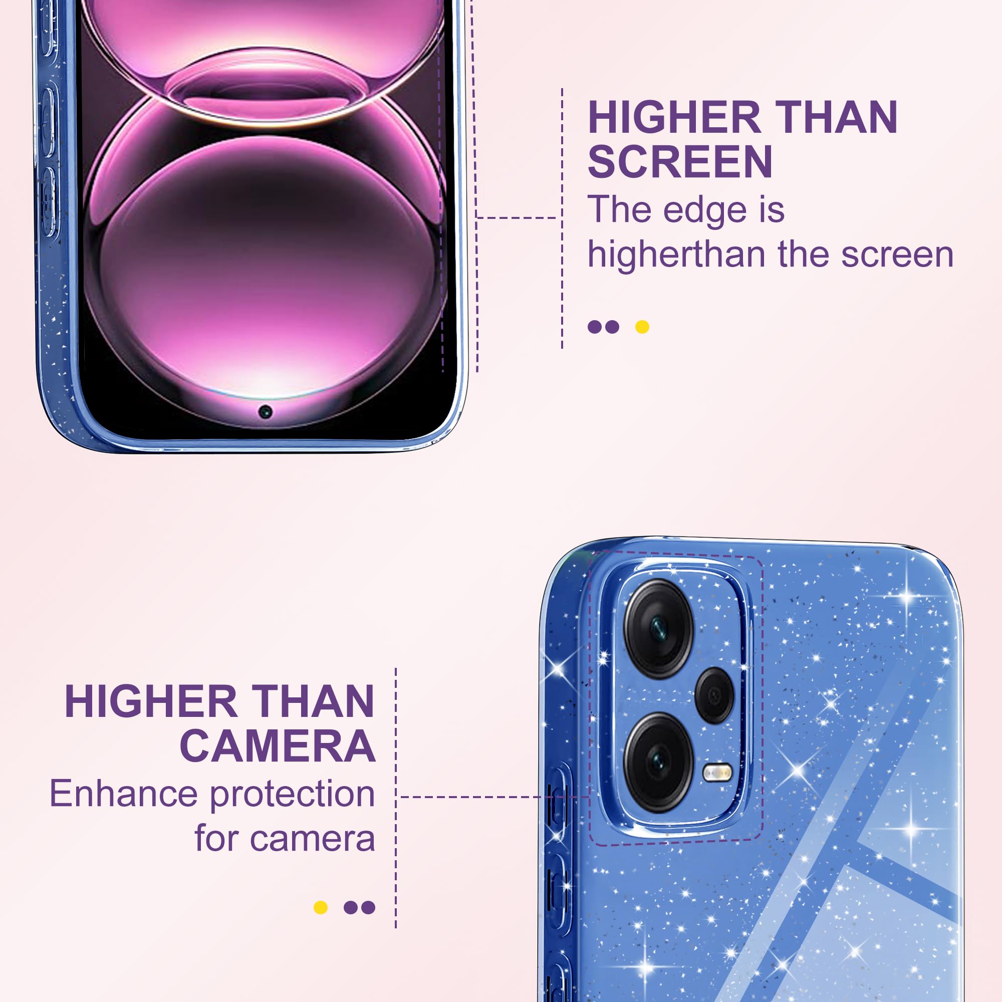 EuoDuo Compatibile con Xiaomi Redmi Note 12 Pro 5G Cover Libro Glitter Custodia Portafoglio Brillantini Magnetica Antiurto con Slot per Schede Donna Ragazza Accessori di Cellulari - Blu