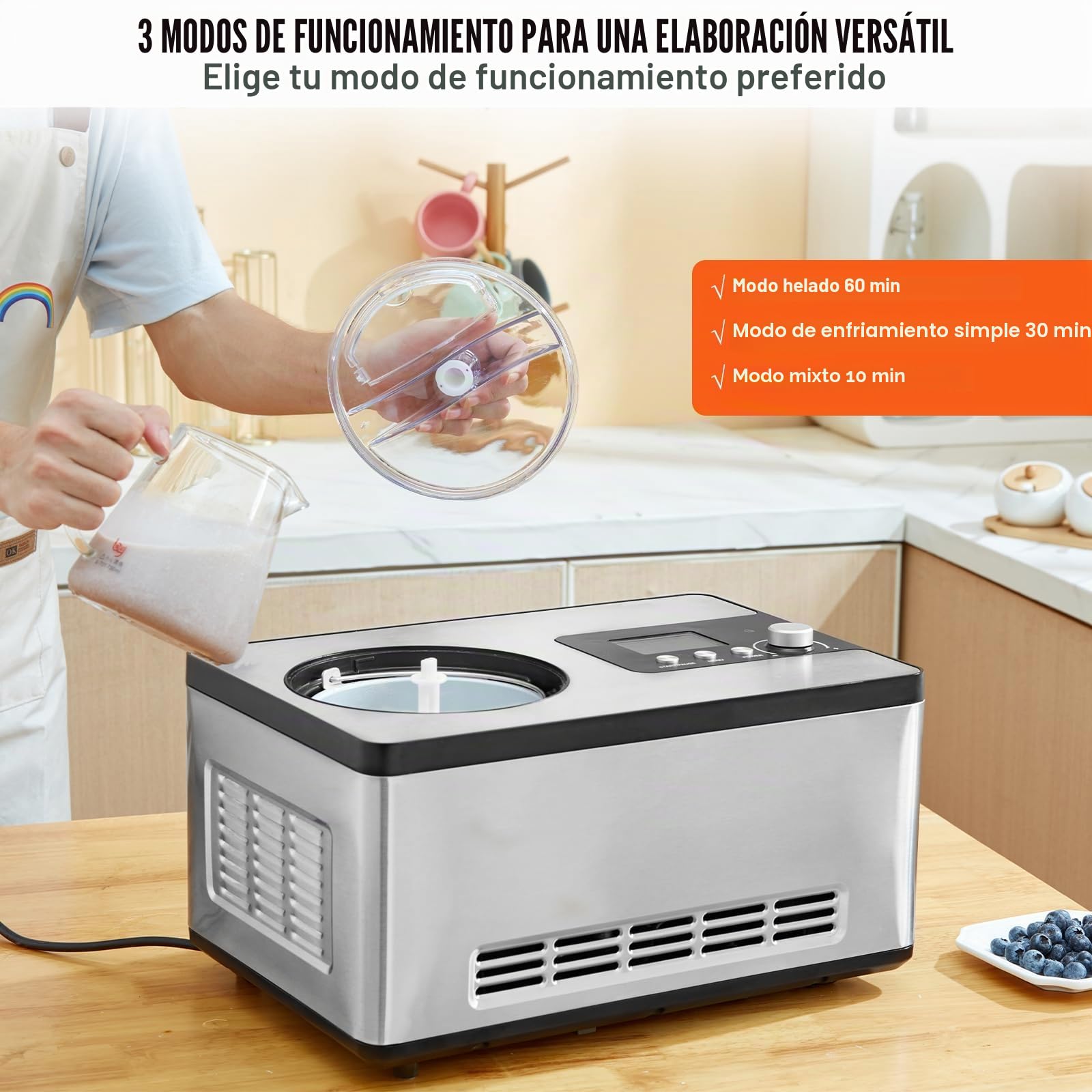 VEVOR Máquina Automática para Hacer Helados 2 L Heladera Profesional 180 W Máquina para Hacer Helados Eléctrica Pantalla LCD Preparación Rápida sin precongelación para Hacer Sorbetes de Yogur Helado