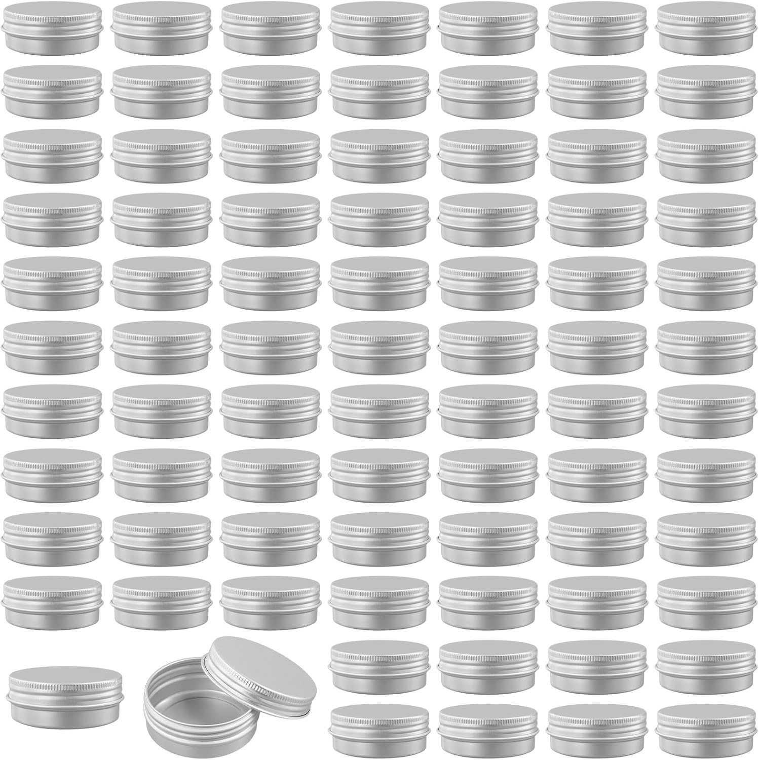 80 PCS 2 oz Aluminum Tin Jars, 60ml Metal Round Empty Tin Cans Containers with Screw Lids for Salve, Cream, Candle, Silver