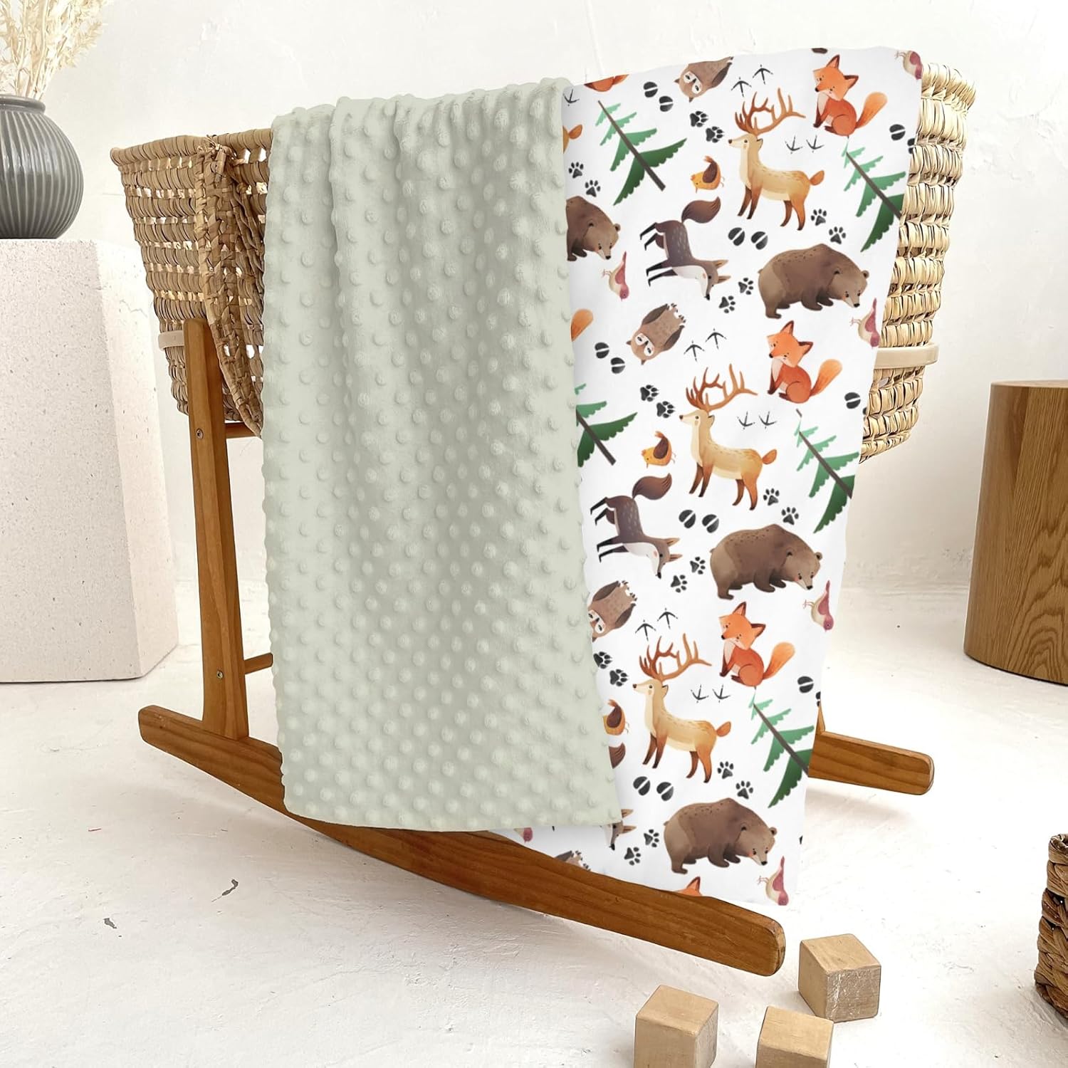 Cute Animals Baby Blankets for Girl Boy Animal Tracks Bear Raccoon Moose Wolf Owl Soft Mink Dotted Backing Double Layer Swaddle Blanket Camping Adventure Bed Throws for Newborn Toddler Nursery 30x40