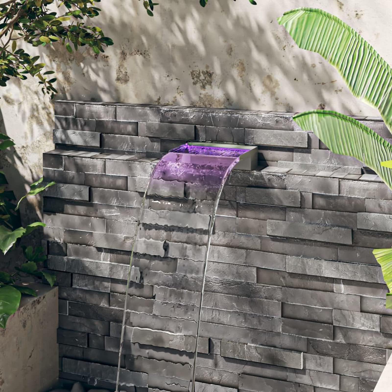 Sfioratore a Cascata con LED RGB Acciaio Inox 30 cm, Mobili da Giardino, Decorazione da Mobili per Giardino Esterni,Decor per La Casa