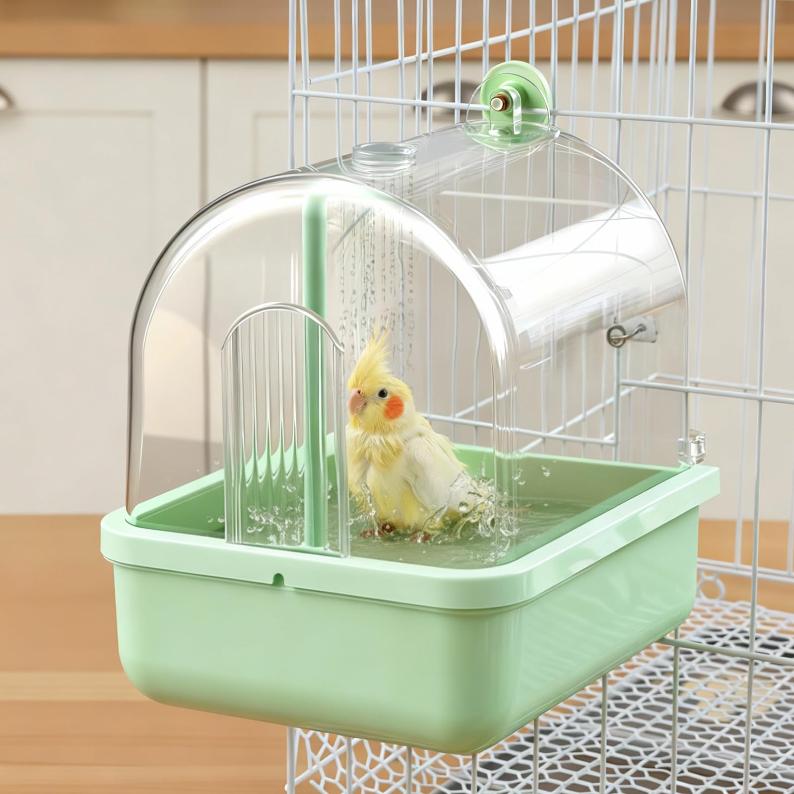 Maxdot Automatic Bird Baths for Cage Parakeet Bath with Pump Indoor Parrot Bathtub with Shower Running Water, Motion Sensor, Filter for Pet Birds Budgies Lovebirds Finches Cockatiels Cockatoos, Green