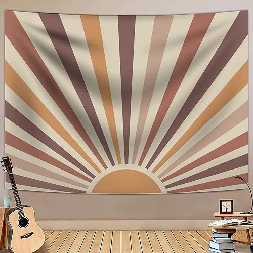 LFEEY Colorido tapiz vintage para colgar en la pared, diseño de arco iris retro de los años 70, minimalista, abstracto, decoración moderna de