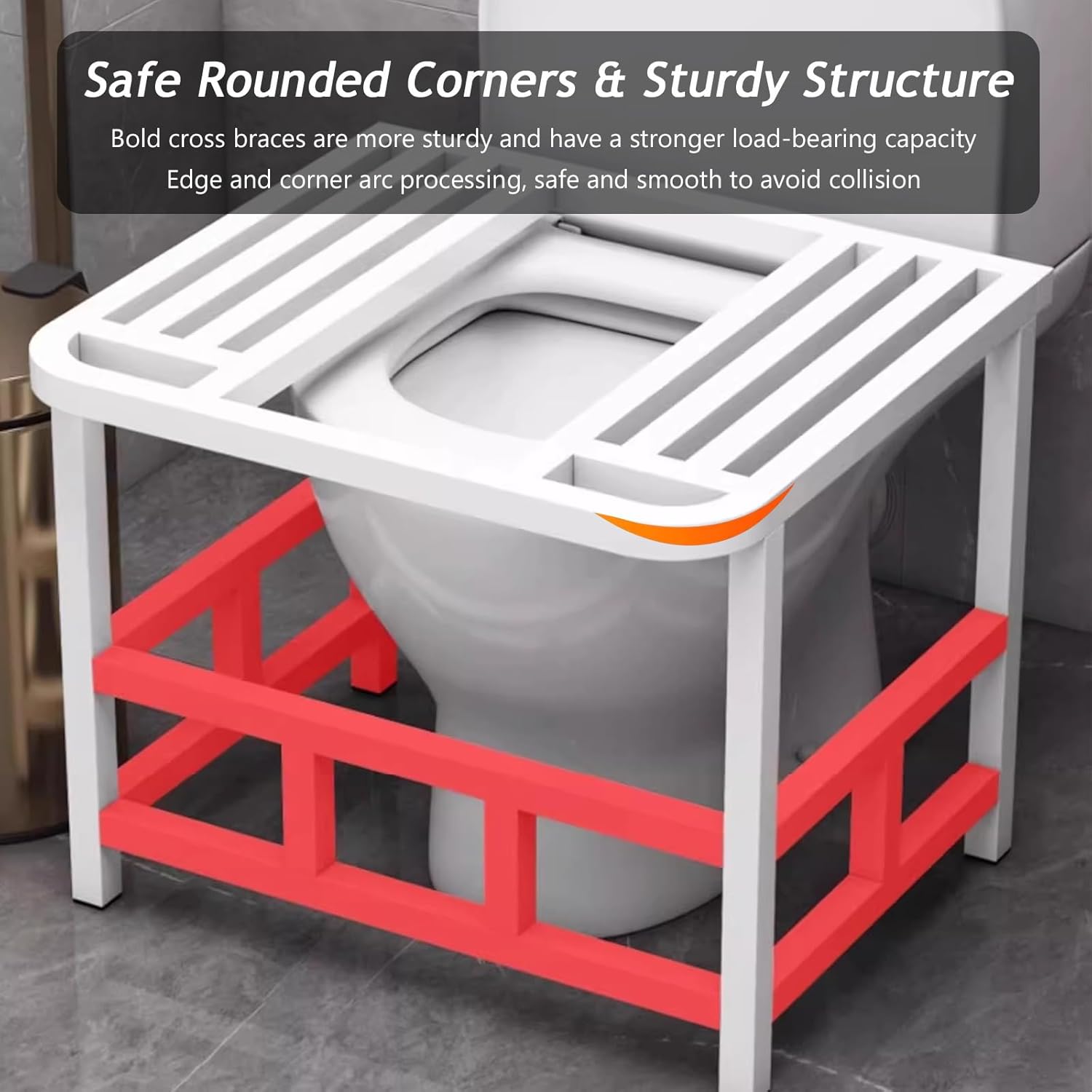 Squat Toilet Converter Frame with Footstool, Toilet to Squat Toilet Transition Aid, Reinforced Arc Design Ergonomic Pit Frame with Non-Slip Pads for Seniors(20.9"W x 18.9"D x 17.1"H, White)