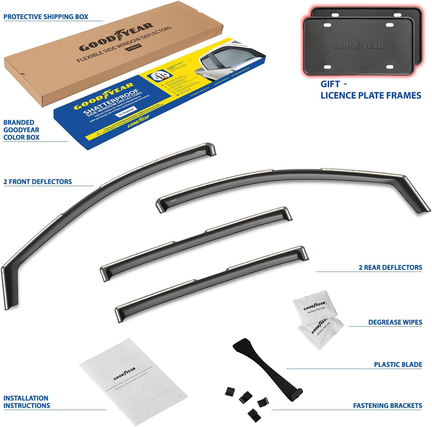 Goodyear Shatterproof in-Channel Window Deflectors for Ford Ranger 2024-2026 SuperCrew, Rain Guards, Window Visors for Cars, Vent Deflector, Car Accessories, 4 pcs - GY008446