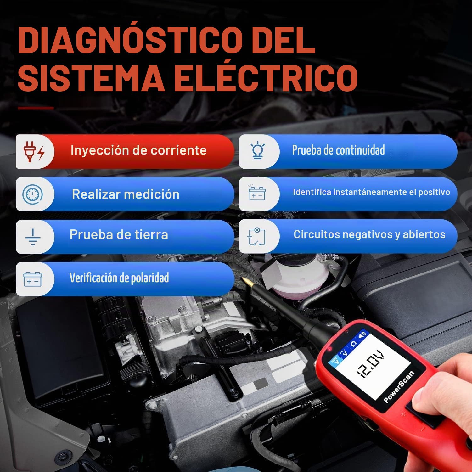 Autel PowerScan PS100 Kit Sonda Circuito, Herramienta Diagnóstico Sistema Eléctrico 12V 24V,Lectura Resistencia Corriente CA/CC, Activación Componente,Prueba Corto/Tierra/Continuidad/Remolque,6M Cable