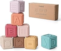 YIVEKO Silicone Baby Stacking Blocks Teethers - 8PCS Soft Montessori Toys for Babies Toddlers Vintage Educational Building Blocks