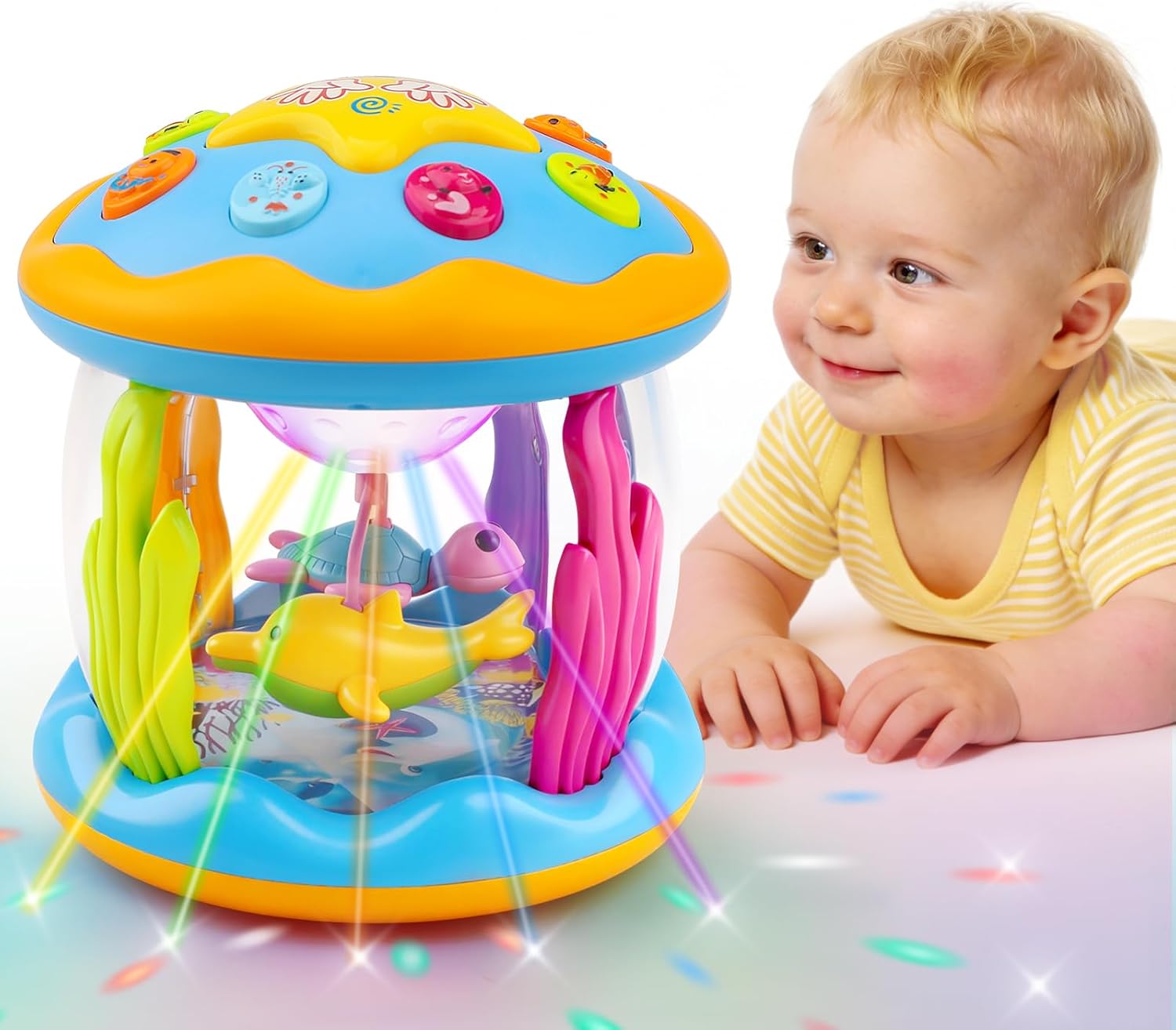 Baby Toys 0-6 Months Ocean Rotating Projector Musical Light Up Tummy Time Toys for Infants 0-3 4 5 6 7 8 9 Months Baby Aquarium Crawling Toys 6-12 Month Boys Girls 1 2 Year Old Birthday Easter Gifts
