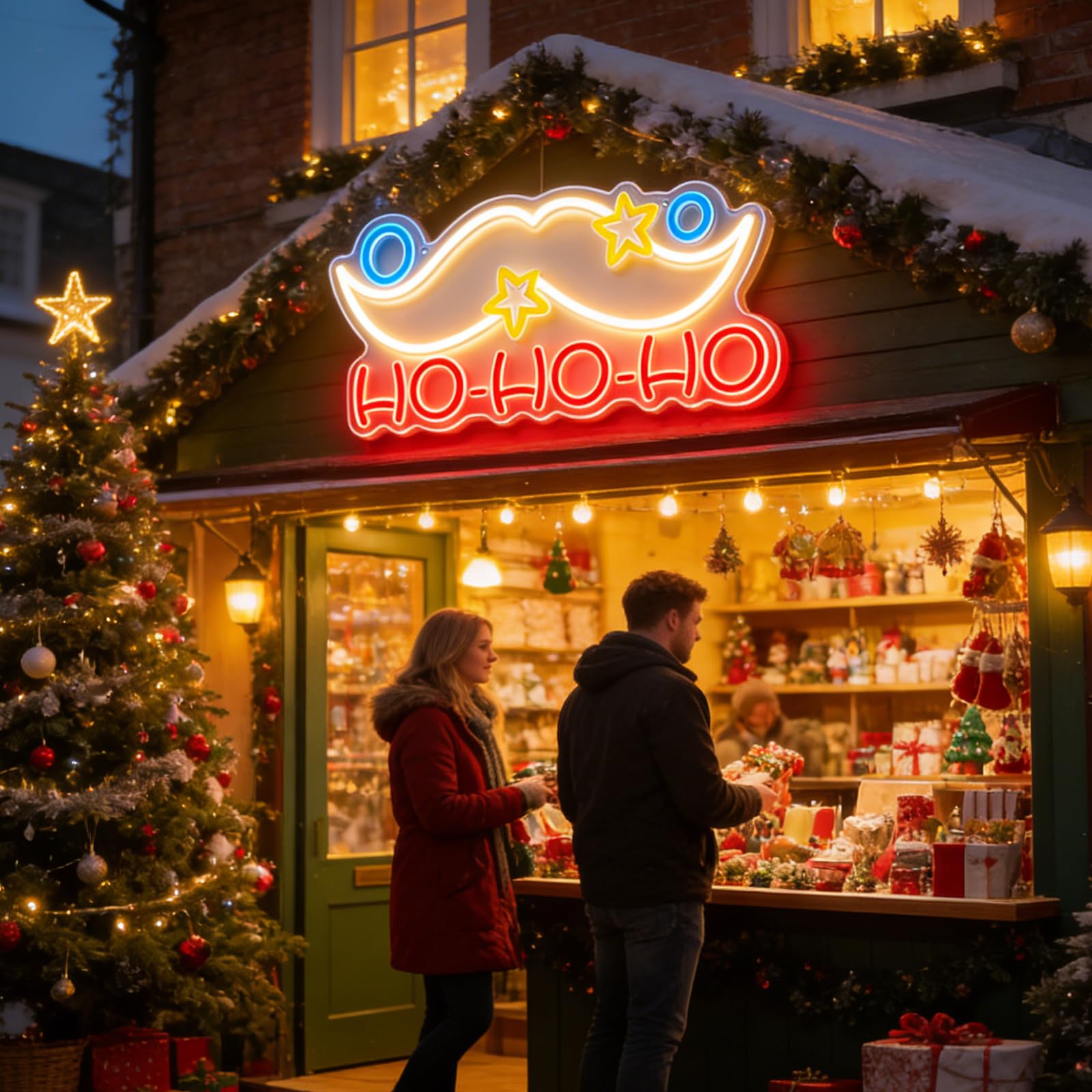 HO-HO-HO neonowy znak LED, zasilany przez USB, bożonarodzeniowa lampa z brodą Świętego Mikołaja, montowana na ścianie, dekoracja bożonarodzeniowa, świąteczna impreza, dekoracyjne światło z prezentem