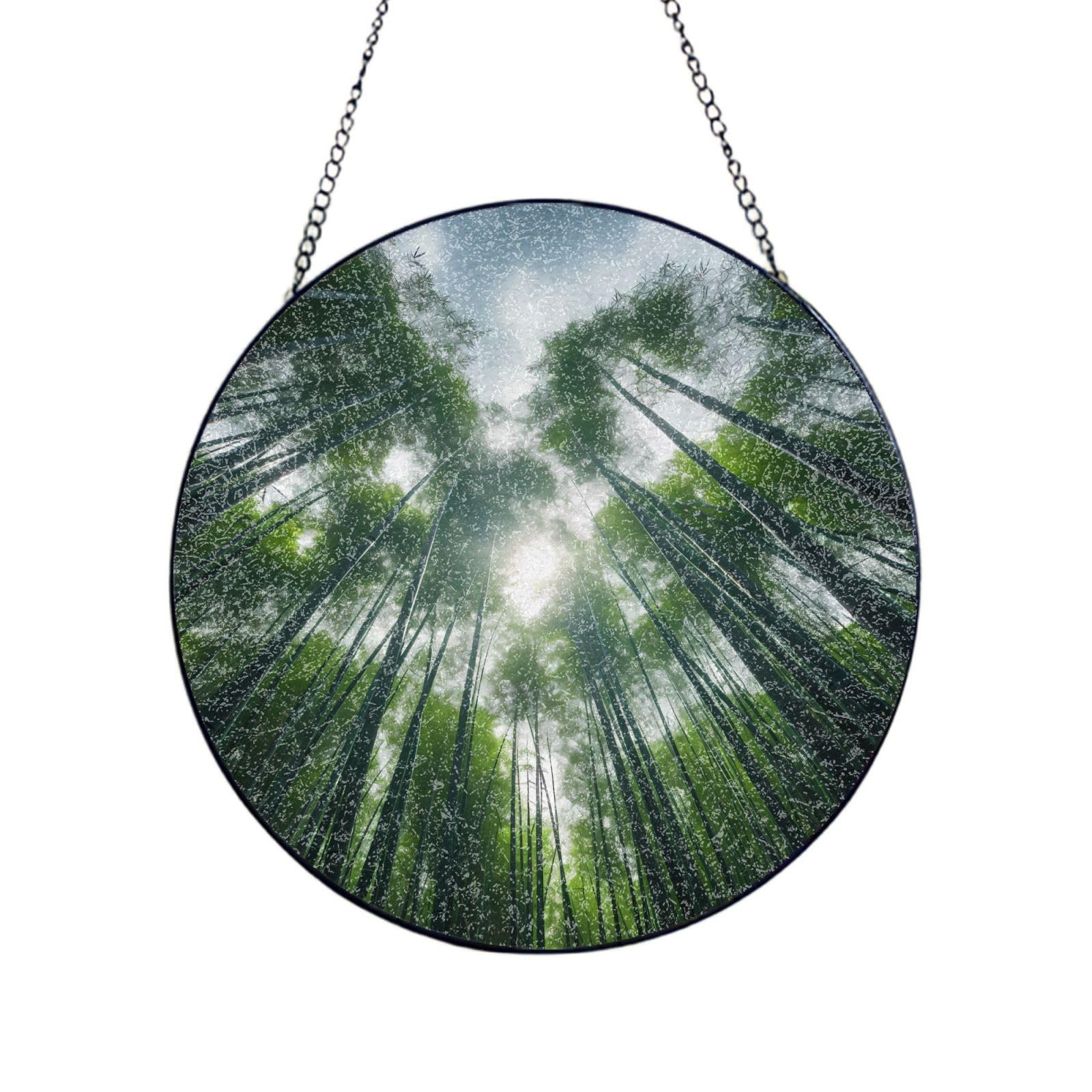 Poezjzw Stained Glass Window Hanging - Bamboo Sun Catcher For Door Garden Home Decor Christmas Mother'S Day Birthday Gifts 4in（10cm）